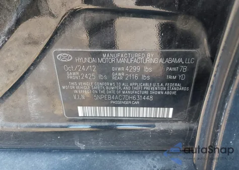 2013 Hyundai Sonata Gls из США, поврежденный, VIN 5NPEB4AC7DH631448
